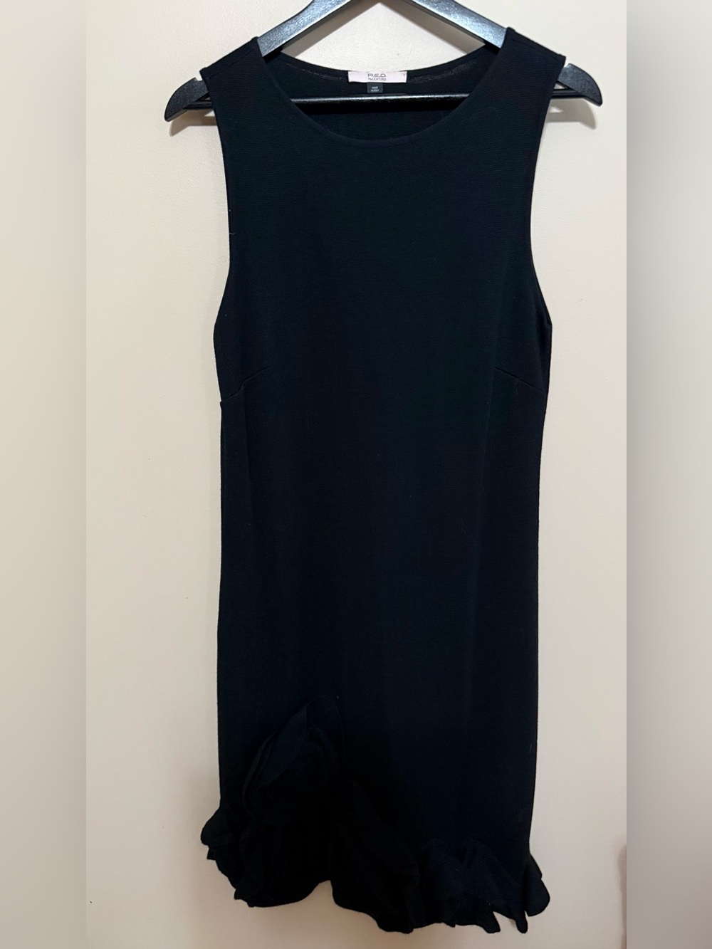 RED Valentino Sleeveless Wool-Blend Midi Dress with Roses & Ruffled Hem Sz M